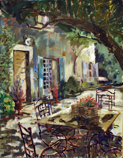 UN GIORNO IN GIARDINO oil on canvas 28x22 in.